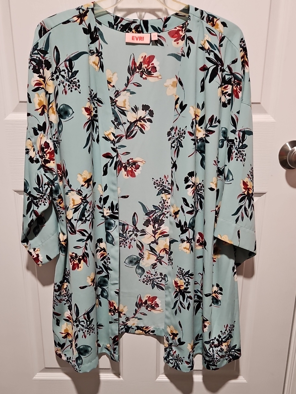 EVRI Floral Open-Front Kimono Jacket in Mint